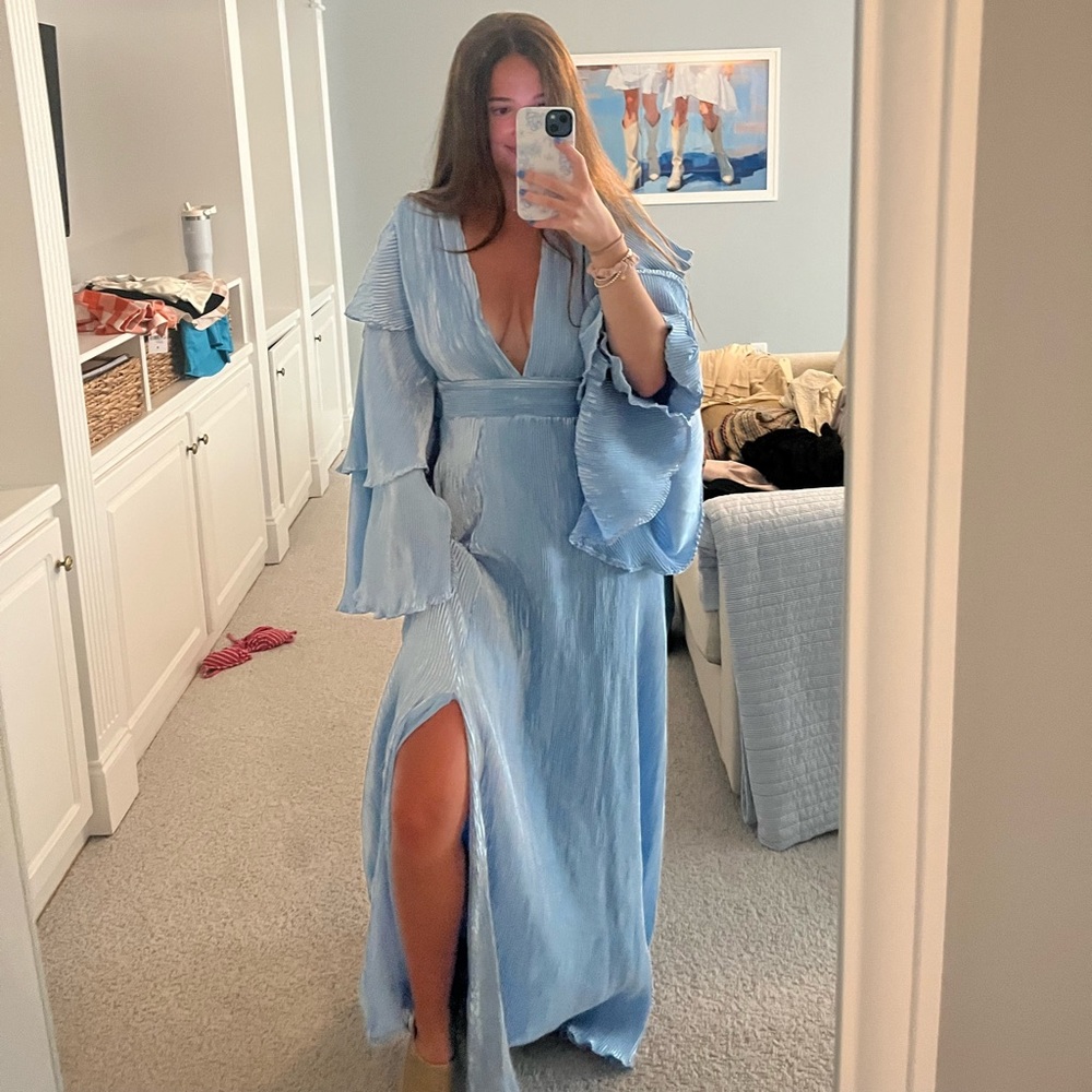BRAND NEW PLEATED BABY BLUE MAXI DRESS